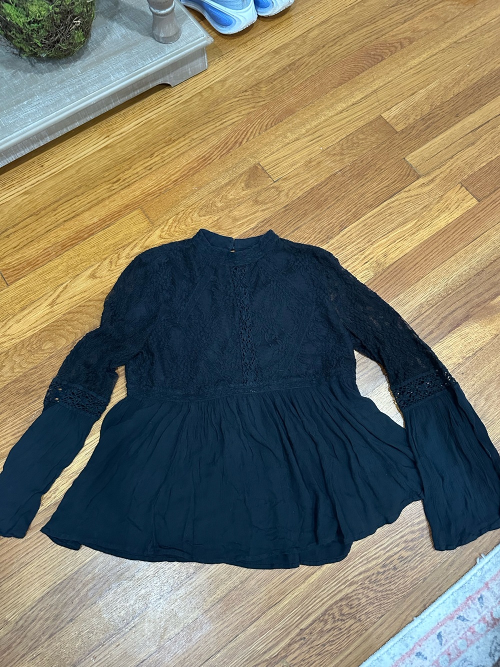 American Eagle Outfitters Black Lace Peplum Blouse